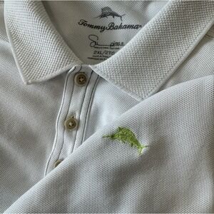 Tommy Bahama Mens Short Sleeve White‎ Polo Shirt Island Fish XXL Read